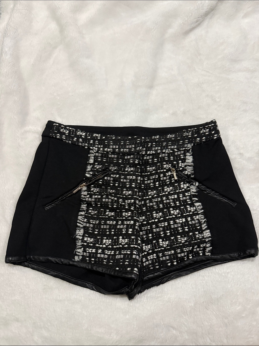 bebe Black & White Tweed High-Waist Women's Shorts
